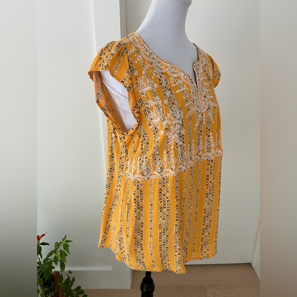 SAVANNA JANE Embroidered Cap Ruffle Sleeve Top Relaxed Fit Boho Lightweight - Picture 6 of 12